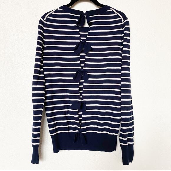 French Connection Nautical Stripe Bow Back Crewneck Sweater Size Medium - Picture 6 of 6